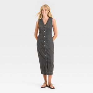 Sleeveless Button-Front Midi Dress in Charcoal